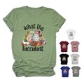 thumbnail image 2 of Blusa de manga corta para mujer, camiseta gráfica con estampado de letras y cuello redondo informal holgada a la moda para citas, verde oliva L, 2 of 4