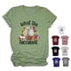 thumbnail image 2 of Blusa de manga corta para mujer, camiseta gráfica con estampado de letras y cuello redondo informal holgada a la moda para citas, verde oliva L, 2 of 4