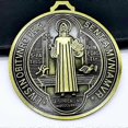 thumbnail image 3 of Antique Metal Saint Benedict Cross Medal Round Large Exorcism StBenedict Pendant Home Wall Hanging Desk Decoration Jewelry, 3 of 5