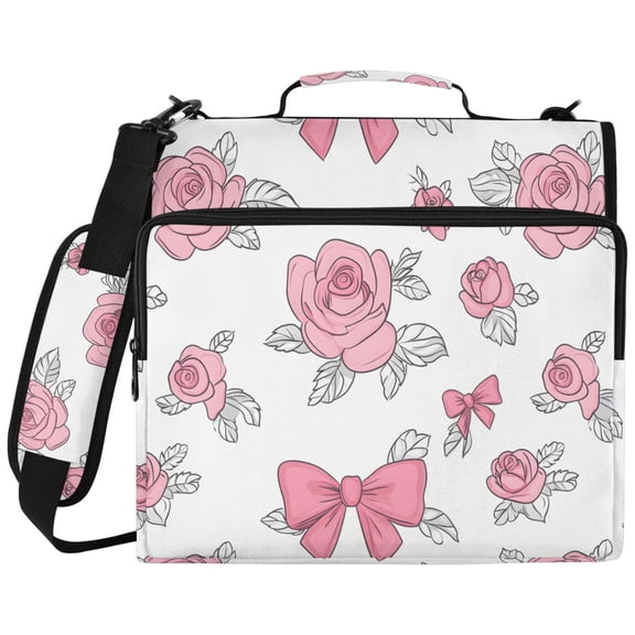 ALAZA Zipper Binder Roses Bows Pattern 2 inch 3 Ring 500 Sheet Capacity Trapper Keeper File Folder Organizer Bag