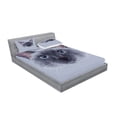 thumbnail image 2 of Ambesonne Animal Fitted Sheet & Pillow Sham Set, Siamese Cat Portrait, Queen, White Sky Blue and Grey, 2 of 2