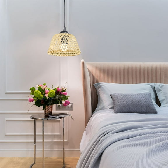 Masteelf Beige Decorative Lamp Shade, Retro Rattan Wicker Cover for Table Lamp, Ceiling Light, Chandelier, Home and Office Lighting