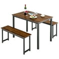 thumbnail image 1 of Gymax Modern 3 PCS Dining Table Bench Set w/ Metal Frame & Wooden Tabletop Brown, 1 of 10