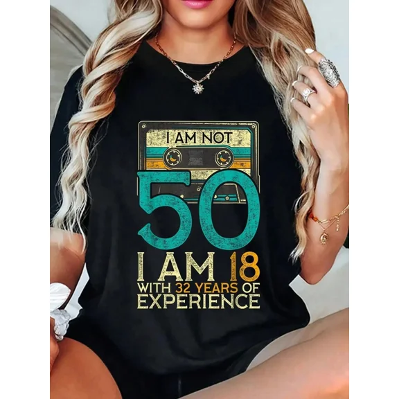 Funny 50th Birthday T-Shirt Retro Cassette Tape Graphic Tee Vintage Style 1974 Gift for Men Women I Am 18 With 32 Years Experience Humorous Short Sleeve Apparel
