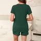 thumbnail image 4 of Pijama de cuello redondo y manga corta con estampado informal de moda para mujer con pantalones para el hogar Conjunto de top y pantalones de poliéster para mujer, 4 of 8
