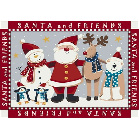 Milliken Indian Red Sonata - Milliken Seasonal Inspirations Area Rugs - Novelty 00235 Indian Red Santa Friends Christmas Snowing Rug