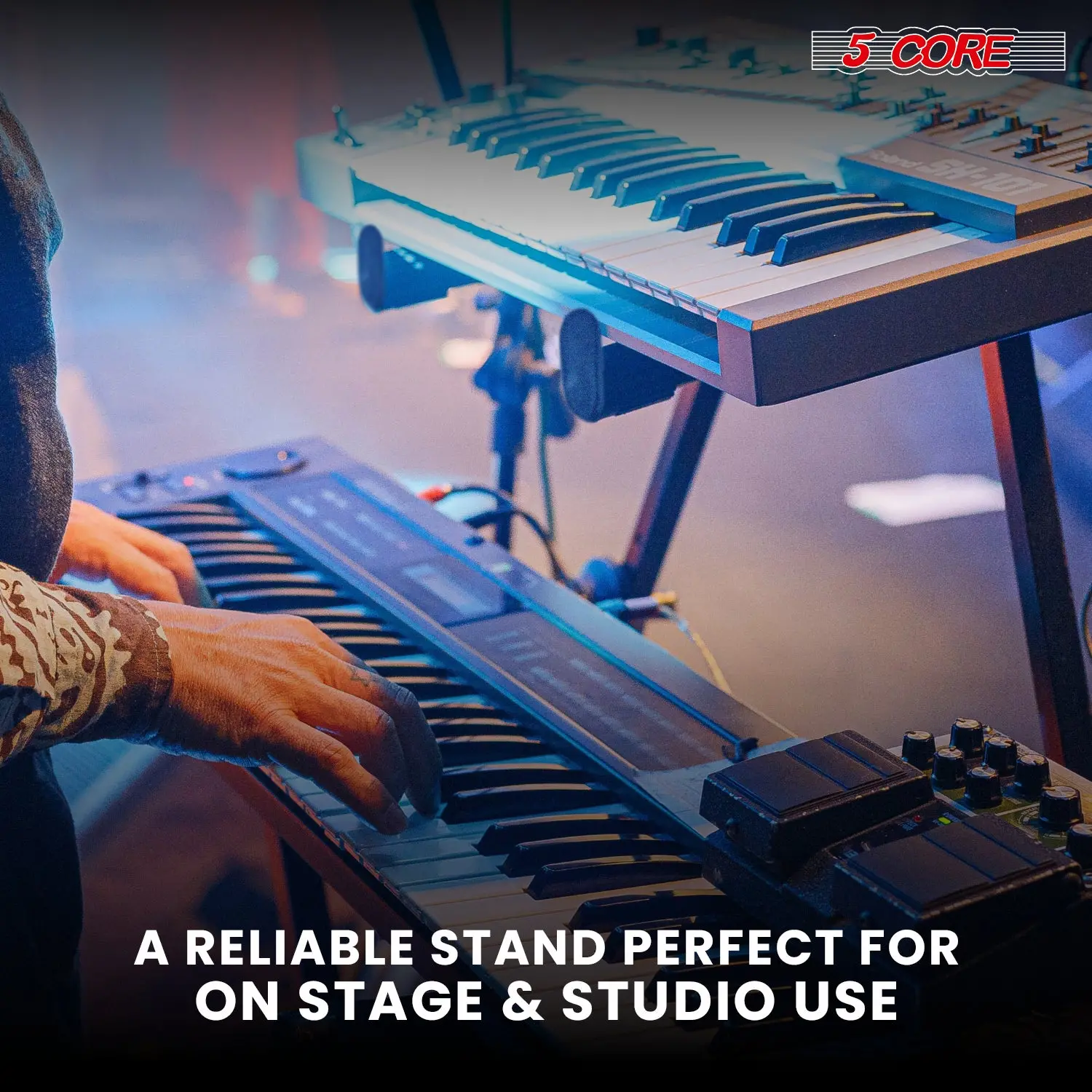 5 CORE Adjustable 2-Tier Keyboard Stand, Z-Style, Heavy Duty, Foldable, For 54-88 Key Instruments