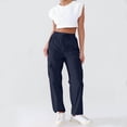 thumbnail image 4 of Women High Waist Cargo Pants Straight Leg Baggy Drawstring Trousers Workout Hiking Cargo Pants with Zipper Pockets, 4 of 5