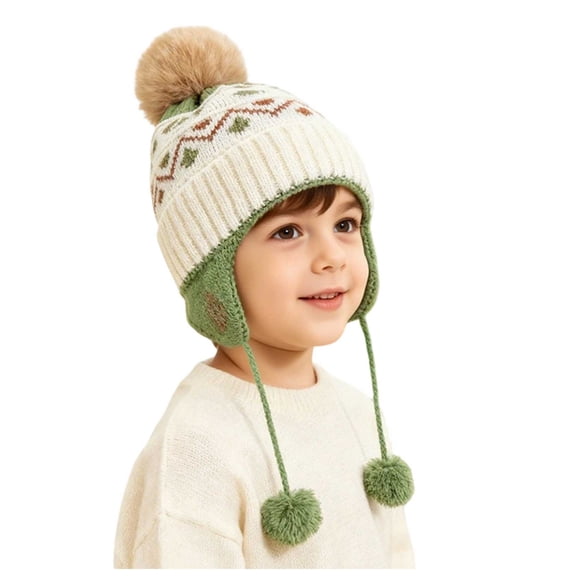 Mnyotv Toddler Boys Girls Beanie Hat with Ear Flaps Winter Soft Fleece Knitted Cap for Kids