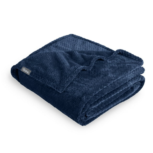 Bare Home Couverture Texturée en Molleton Microplush - 300 G/m2 - Microfibre Duveteuse - Douce et Moelleuse - Très Grand Lit, Bleu Foncé