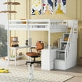 thumbnail image 4 of Harper & Bright Designs Full Size Loft Bed with Built-in Desk and Stairs Storage, Wooden High Loftbed Frame with 3-Tier Shelves and Staircase for Adults Bedroom, White, 4 of 16