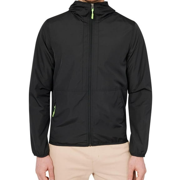 Society of Threads Mens Solid Windbreaker Jacket, Black, Small