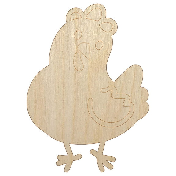 Cartoon Chicken Hen Tilting Head Wood Shape Unfinished Piece Cutout Craft DIY Projects - 4.70 Inch Size - 1/8 Inch Thick