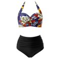 thumbnail image 3 of Womens Two Piece Swimsuits Women Vintage Swimsuit Two Piece Retro Halter Ruched High Waist Print Bikini Set, 3 of 6