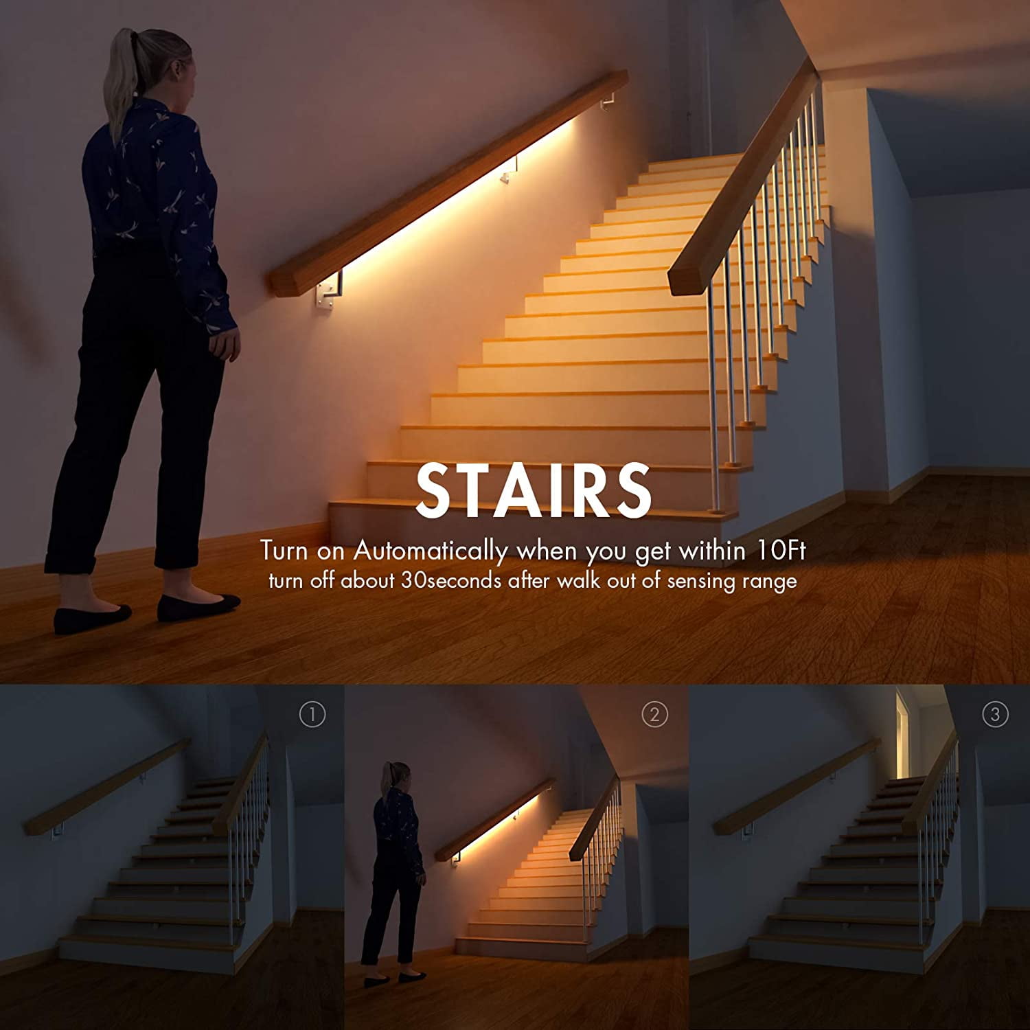 Yi Lighting 16.4ft Motion Activated Strip Lights Waterproof for Under Cabinet, Kitchen, Stair, Bed, Warm White