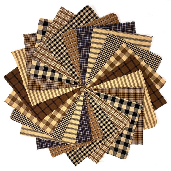 40  Brown and Black Plaid Cotton Homespun 6"x 6" Precut Quilt Squares Charm Pack by JCS Fabric