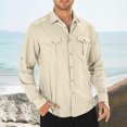 thumbnail image 2 of Sopiago Button Down Shirts for Men Dress Shirts Tops Mens Linen Long Sleeve Shirt Casual Work Shirt for Men Beige,3XL, 2 of 6