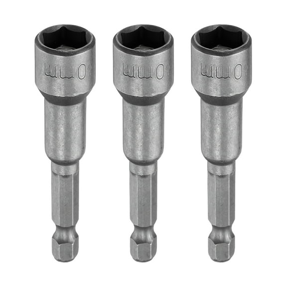 Uxcell 3pcs Hex Nut Driver Drill Bit 10mm Metric 6-Point Socket 1/4" Hex Shank Magnetic Setter CR-V Steel Bolt Sockets for Power Drills Impact Drivers, 2.56" (65mm) Long