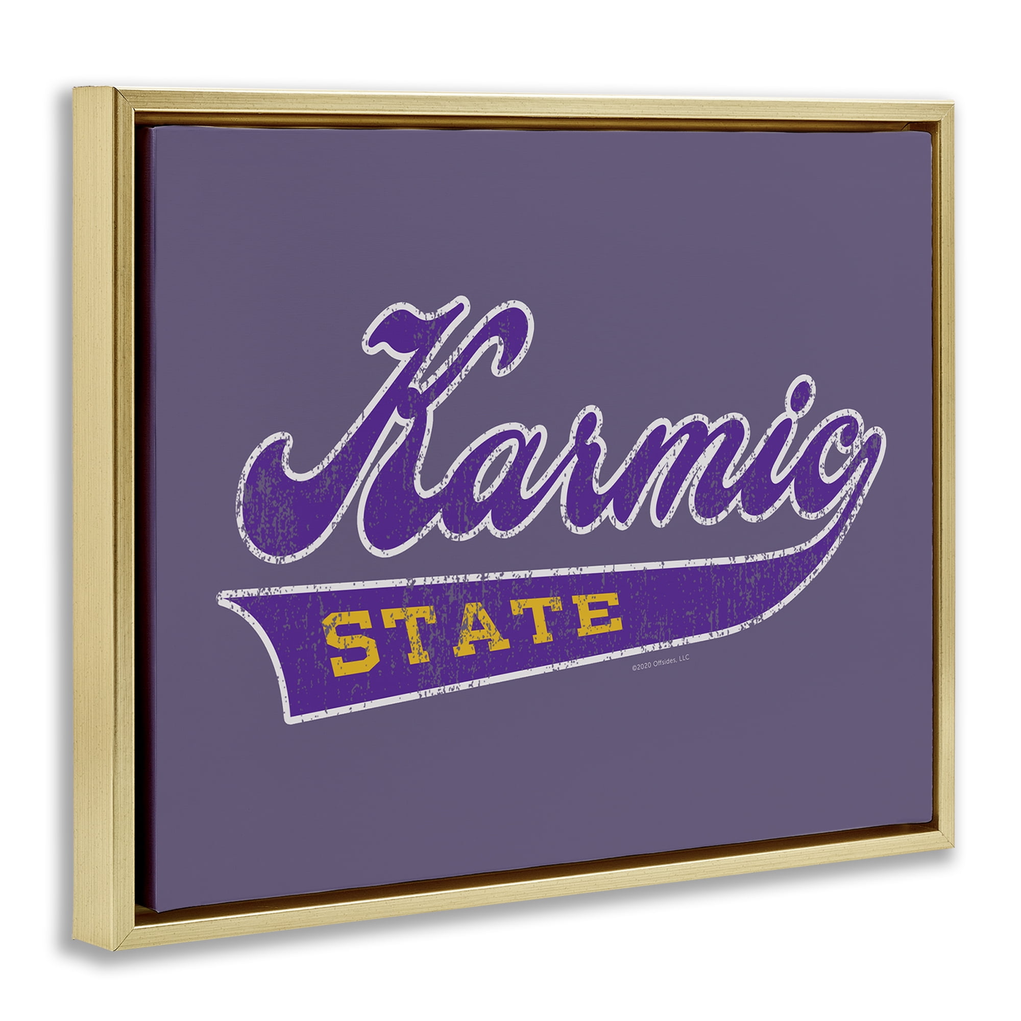 Stupell Industries Karmic State Varsity Text & Numbers Painting Gold Floater Framed Canvas Art Print Wall Art, 21 x 17
