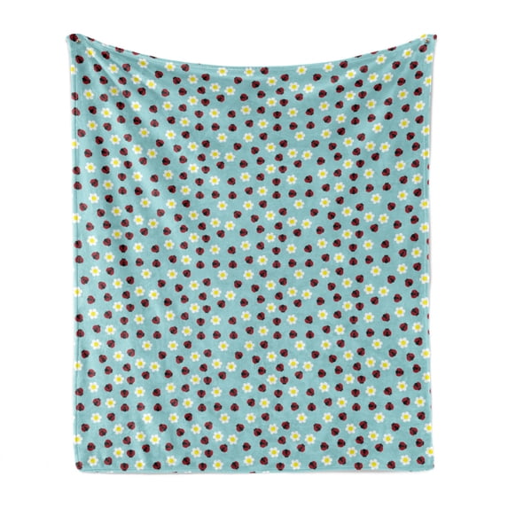 Ladybug Soft Flannel Fleece Throw Blanket, Daisy Blossom Spring Summer Revival Chamomile Kids Girls Baby Playroom Cartoon, Cozy Plush for Indoor and Outdoor Use, 70" x 90", Multicolor, by Ambesonne