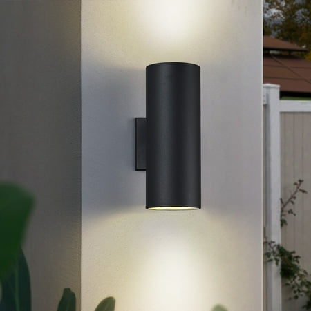

TRUE FINE Black Integrated LED Outdoor/Indoor Cylinder Wall Sconce Light- D4.3 x E6.8 - 11 H