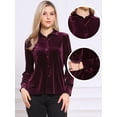 thumbnail image 2 of DARING DIVA Women's Vintage Velvet Long Sleeve Button Down Shirt Blouse L Dark Red, 2 of 6