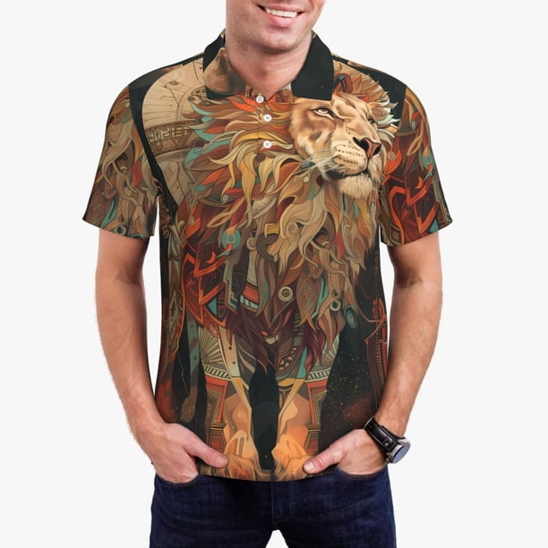 Balery Majestic Cosmic Lion Camisa Polo de Hombre con Estampado, de Manga Corta y Tejido Medio, Camisa Tipo Golf Polo-X-Large