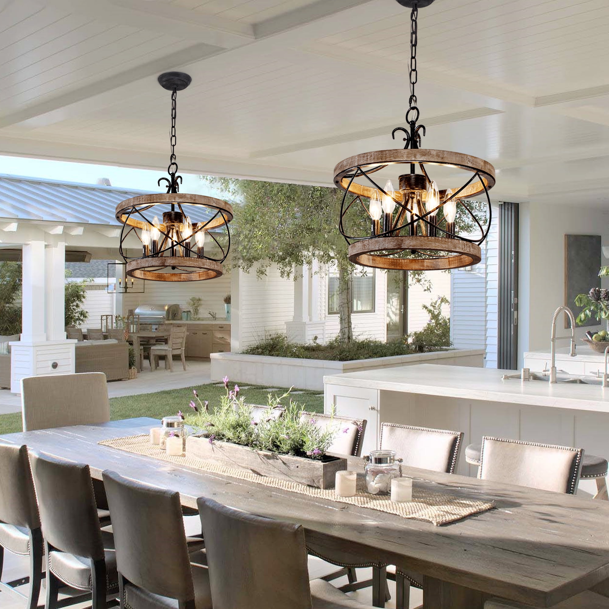 Bella Depot 15.7“ Rustic Chandelier 5-light Distressed Wood Farmhouse Ceiling Lighting with Adjustable Metal Chain for Kitchen Island and Hallway
