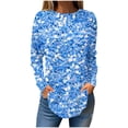 thumbnail image 2 of Sakmal Womens Tops Casual Long Sleeve Blue Crew Neck Floral Tunic Womens Shirts Clearance, 2 of 5