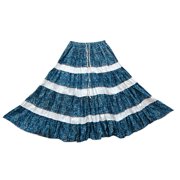 Mogul Women's Crinkle Skirt Blue Printed Summer Skirts