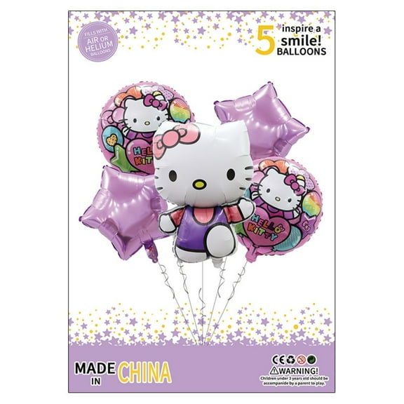 5PCS Kitty Cat Anime Balloon Set for Birthday Parties - Cartoon Foil Balloons Kit with String, Perfect for Kids Adults Decoration Theme Celebration