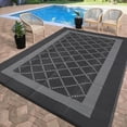 thumbnail image 3 of Haperlare 10x14 Outdoor Rug Waterproof Reversible Camping Carpet,  Boho Bordered Plastic Outdoor Straw Rug with Storage Bag for Balcony, Deck, RV & Picnic, Black Gray, 3 of 9
