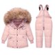 thumbnail image 2 of Cuello de piel real, Parkas para bebés, prendas de vestir exteriores para niños, abrigos de invierno, mono, chaquetas para niños, traje de nieve oso de fresa Juguete, 2 of 5