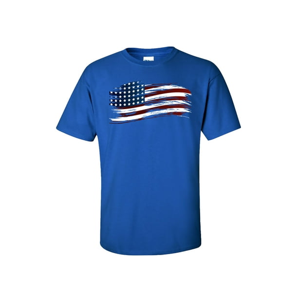 Trenz Shirt Company - Patriotic Tattered American Flag Adult Short Sleeve T-Shirt-Royal-6XL
