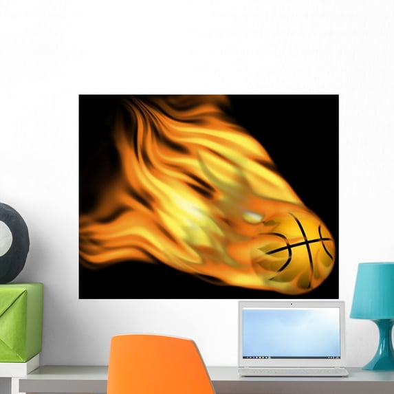 Basketball Flames Wall Mural by Wallmonkeys Peel and Stick Graphic (24 in W x 18 in H) WM79689
