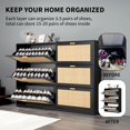thumbnail image 6 of Finnhomy Extended Edition Shoe Cabinet with Natural Rattan Flip Drawers for Entryway, Free Standing 3 Tier Slim Shoe Organizer, Shoe Cabinet with 3-Gear Adjustable Width Drawers, Black, 6 of 15