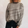 thumbnail image 4 of Women Contrast Striped Pullover Sweater 2025 Fall Outfits Oversized Crew Neck Knit Jumper Tops, 4 of 5