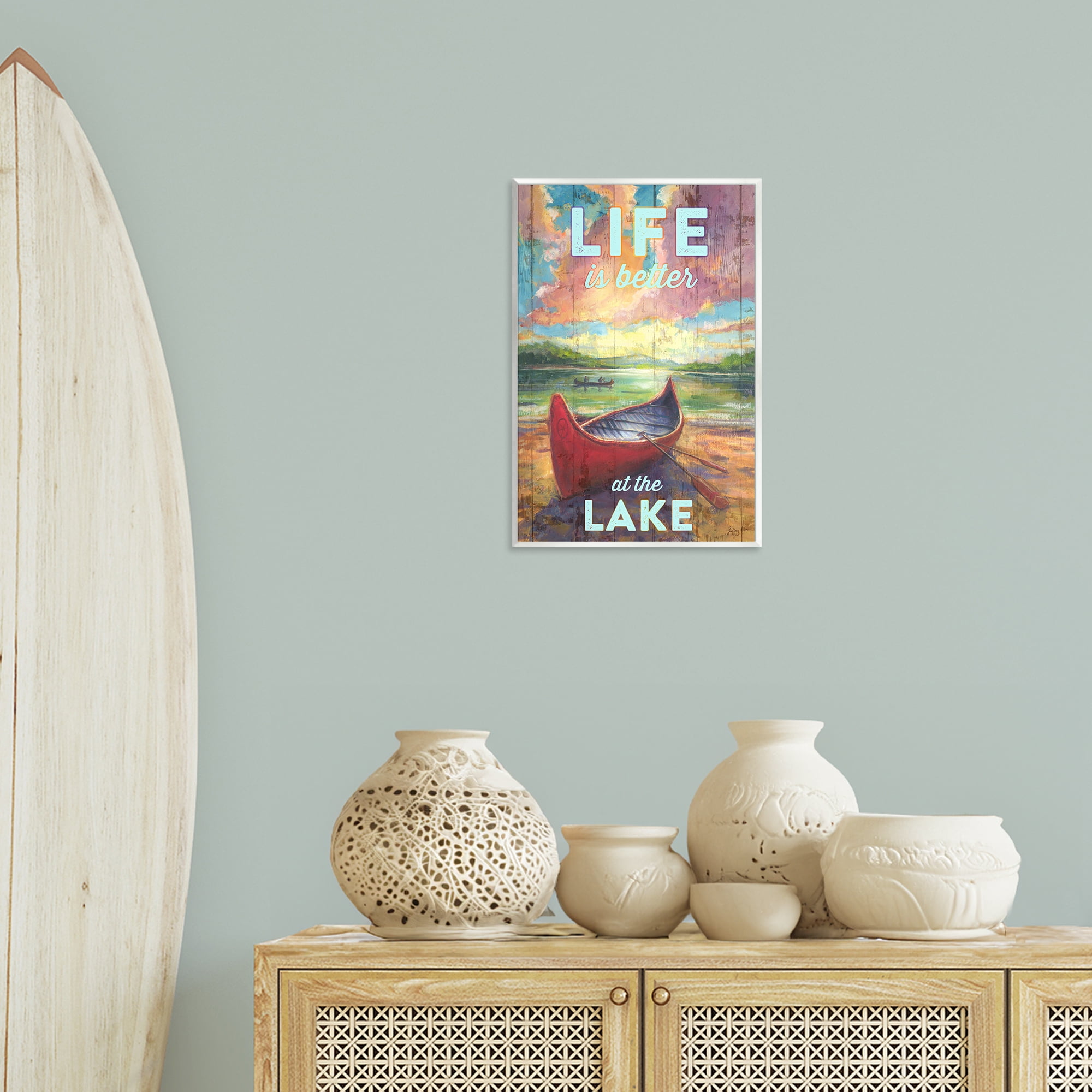 Stupell Industries Life At Lake with Canoe Transportation Painting Unframed Art Print Wall Art, 13 x 19