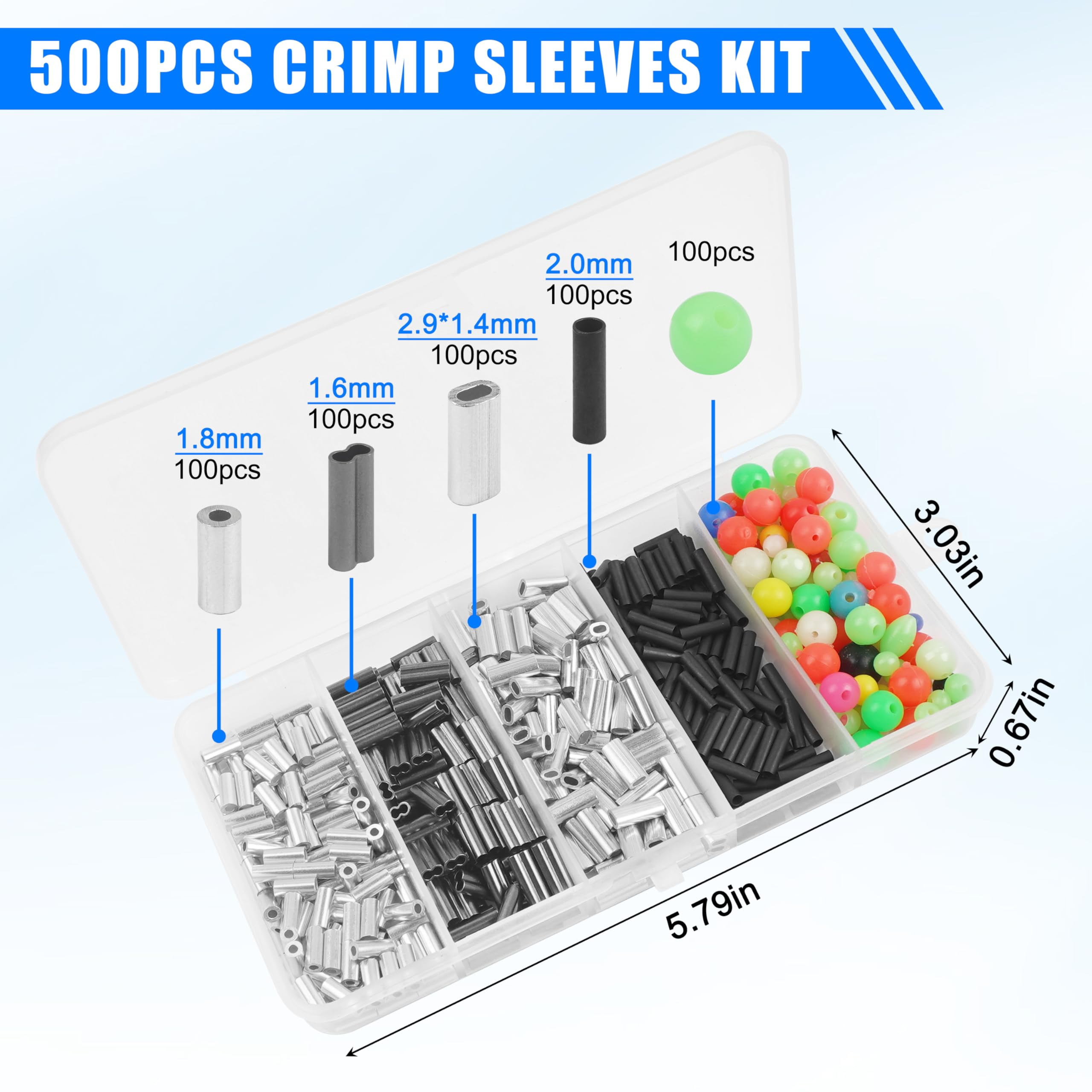 Wire Rope Crimping Tool with Cutter + 500pcs Crimp Sleeves Set Effort-Saving Fishing Crimping Pliers Stainless Steel Fishing Wire Crimper Tool, 4 Size Crimp Sleeves Fishing Tackle Pliers