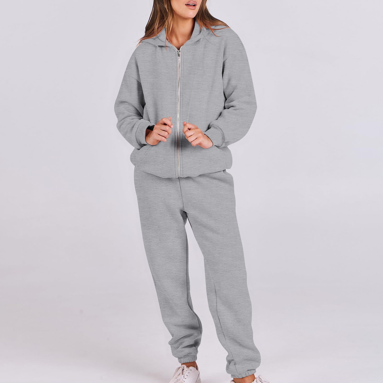 Moxiu 2025 Womens 2 Piece Outfits Zip Up - Lounge Hoodie Oversized