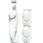 Angle View: Simple Modern Spirit Wine Bundle - 2 12oz Wine Tumbler Glasses with Lids & 1 Wine Bottle - Vacuum Insulated 18/8 Stainless Steel Pattern: Carrara Marble