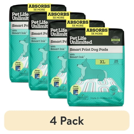 (4 pack) Pet Life Unlimited Smart Print Dog Pads XL 26 x 30 25ct