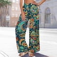 thumbnail image 6 of Cxenplz Palazzo Pants for Women 2025, Elastic High Waisted Boho Casual Loose Wide Leg Pants Plus Size Print Baggy Lounge Trouser Pants, 6 of 6