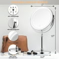 thumbnail image 5 of Lighted Makeup Mirror, 8" Rechargeable Double Sided Magnifying Mirror with 3 Colors, 1x/10x 360° Rotation Touch Screen Vanity Mirror, Brightness Adjustable Magnification Cosmetic Light up Mirror, 5 of 7