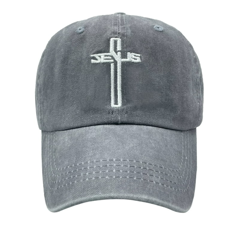 Embroidered Christian Jesus Cross Hat for Men Women, Vintage
