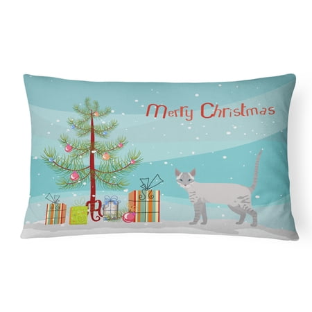 Carolines Treasures CK4667PW1216 Ojos Azules Cat Merry Christmas Canvas Fabric Decorative Pillow 12H x16W multicolor