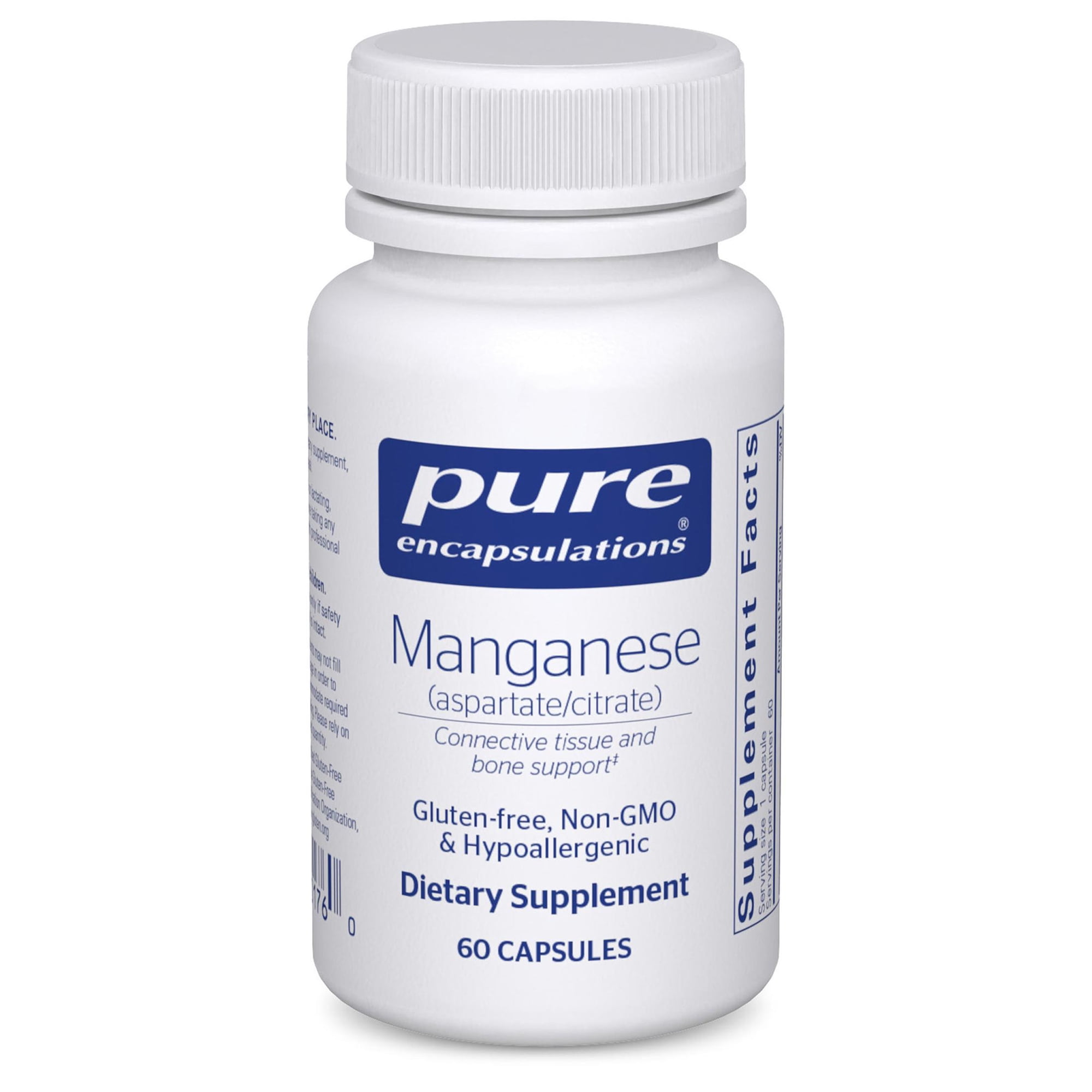 Pure Encapsulations Manganese (Aspartate/Citrate) | Hypoallergenic Trace Mineral Supplement for Connective Tissue and Bones* | 60 Capsules