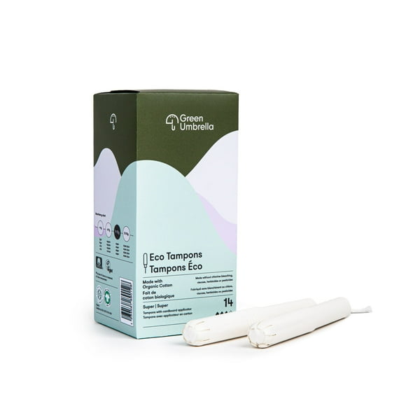 Organic Cotton Tampons with Cardboard Applicator in Size Super by Green Umbrella (56 Pack) - Eco-Friendly Tampons