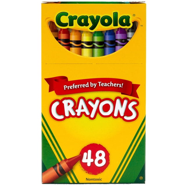 crayola crayola 52-0048 48/Pkg caja vertical de 48 crayones Crayola con ventana semicircular que muestra crayones multicolor, logotipo Crayola en verde arriba y número 48 en círculo rojo abajo; ideal para papelería, uso escolar y oficina.