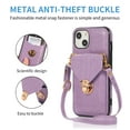 thumbnail image 3 of Allytech Card Holder Case for iPhone 15, Premium PU Leather Kickstand Case with Metal Anti-Theft Buckle & Shoulder Strap, Shockproof Drop Protection Comfortable Grip Case, Purple, 3 of 7